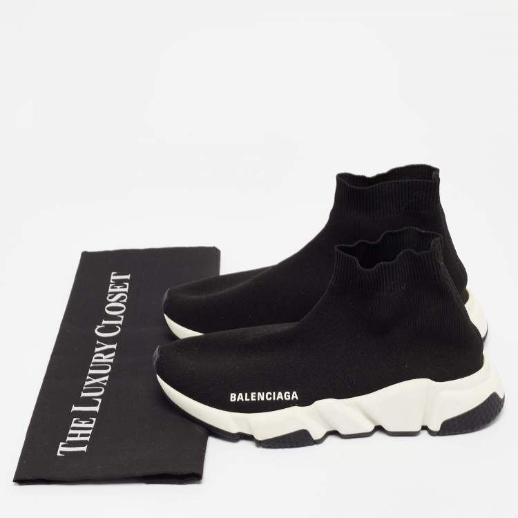 Pre Owned Balenciaga Black Knit Fabric Speed Trainer Sneakers Size 37