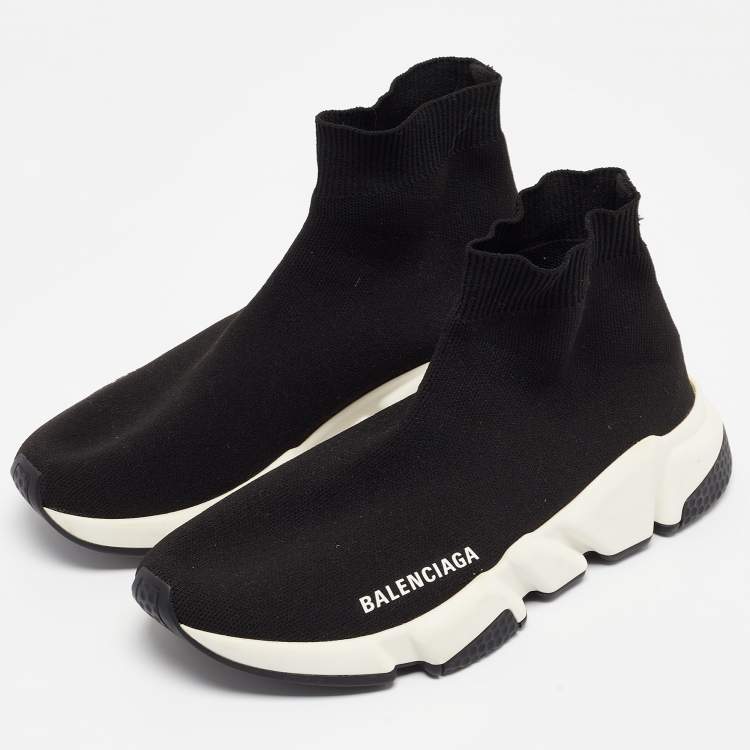 Pre Owned Balenciaga Black Knit Fabric Speed Trainer Sneakers Size 37