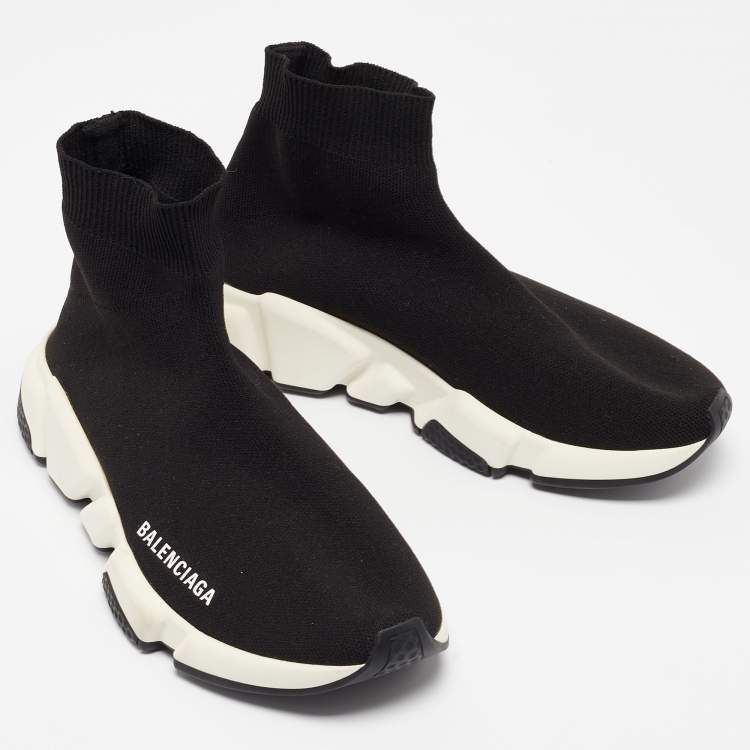 Pre Owned Balenciaga Black Knit Fabric Speed Trainer Sneakers Size 37