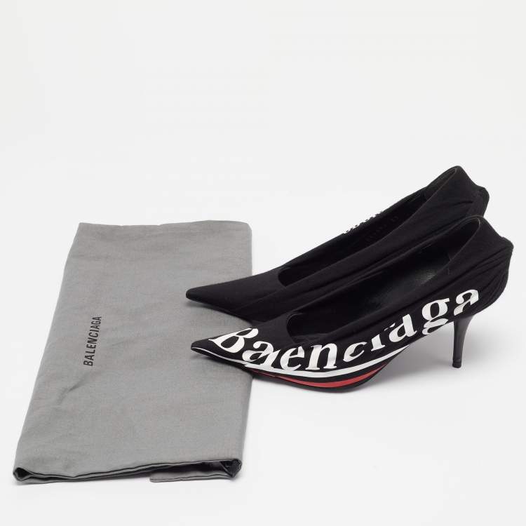 Pre Owned Balenciaga Black Fabric and Leather Logo Knife Pumps Size 37