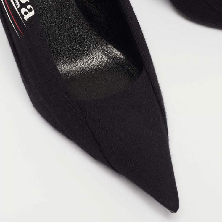 Pre Owned Balenciaga Black Fabric and Leather Logo Knife Pumps Size 37