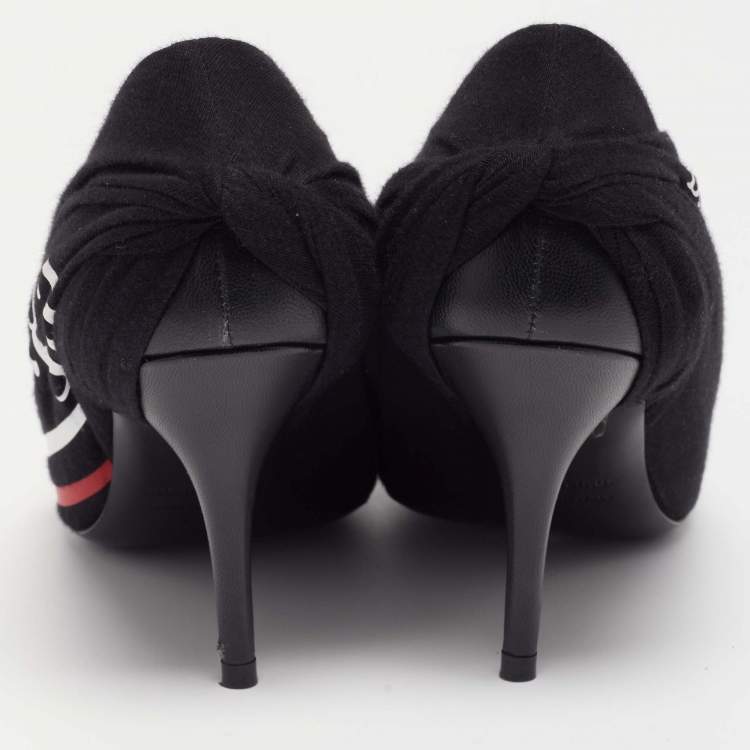 Pre Owned Balenciaga Black Fabric and Leather Logo Knife Pumps Size 37