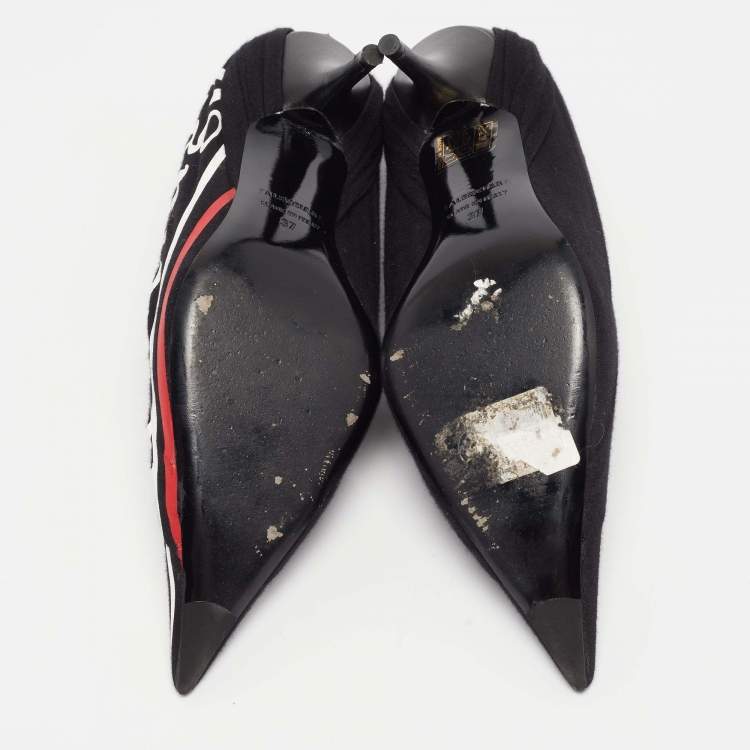 Pre Owned Balenciaga Black Fabric and Leather Logo Knife Pumps Size 37