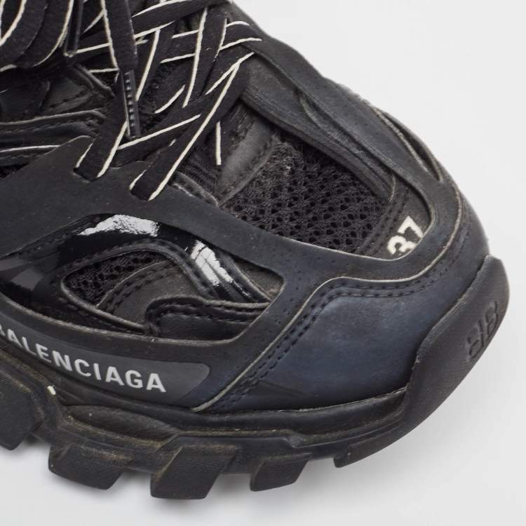 Pre Owned Balenciaga Black Faux Leather Mesh Track Sneakers Size 37