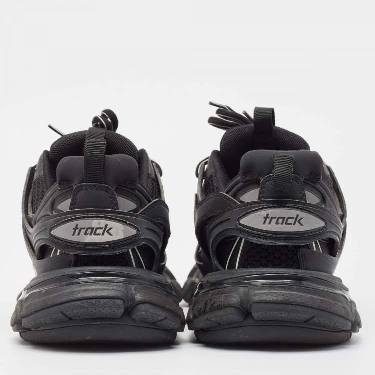 Pre Owned Balenciaga Black Faux Leather Mesh Track Sneakers Size 37
