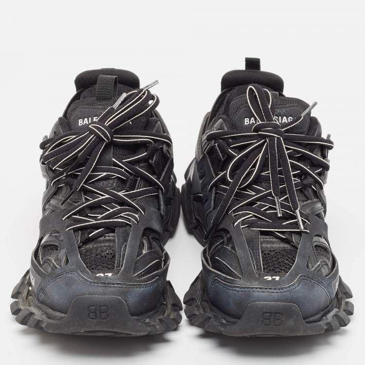 Pre Owned Balenciaga Black Faux Leather Mesh Track Sneakers Size 37