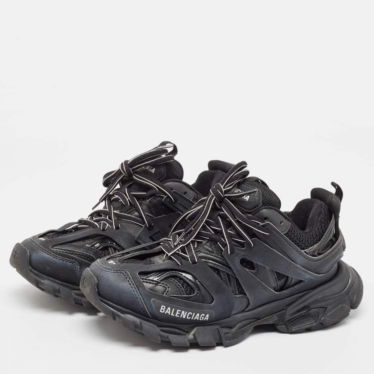 Pre Owned Balenciaga Black Faux Leather Mesh Track Sneakers Size 37
