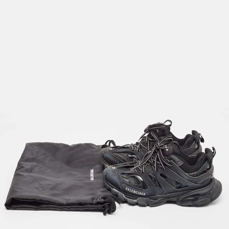 Pre Owned Balenciaga Black Faux Leather Mesh Track Sneakers Size 37