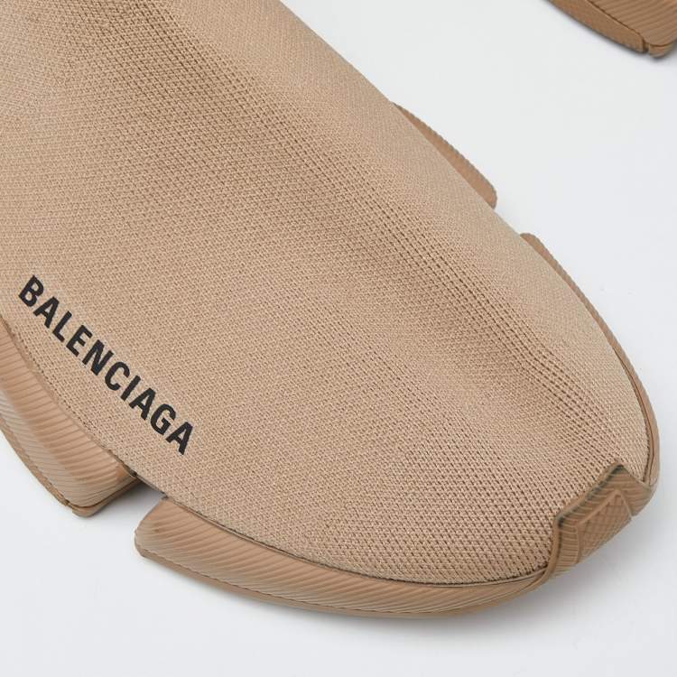 Pre Owned Balenciaga Beige Knit Fabric Speed Trainer High-Top Sneakers Size 39