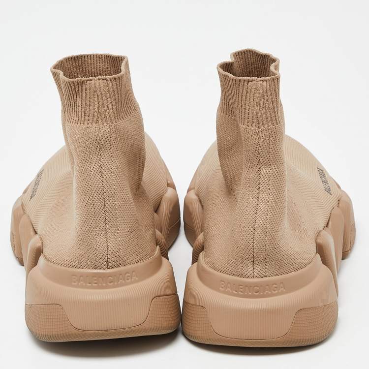 Pre Owned Balenciaga Beige Knit Fabric Speed Trainer High-Top Sneakers Size 39