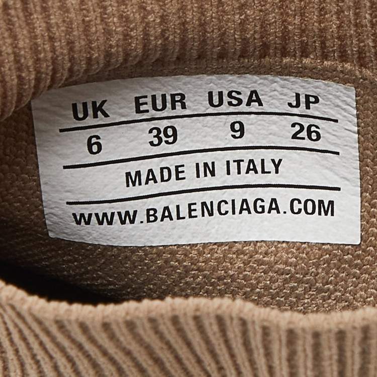 Pre Owned Balenciaga Beige Knit Fabric Speed Trainer High-Top Sneakers Size 39
