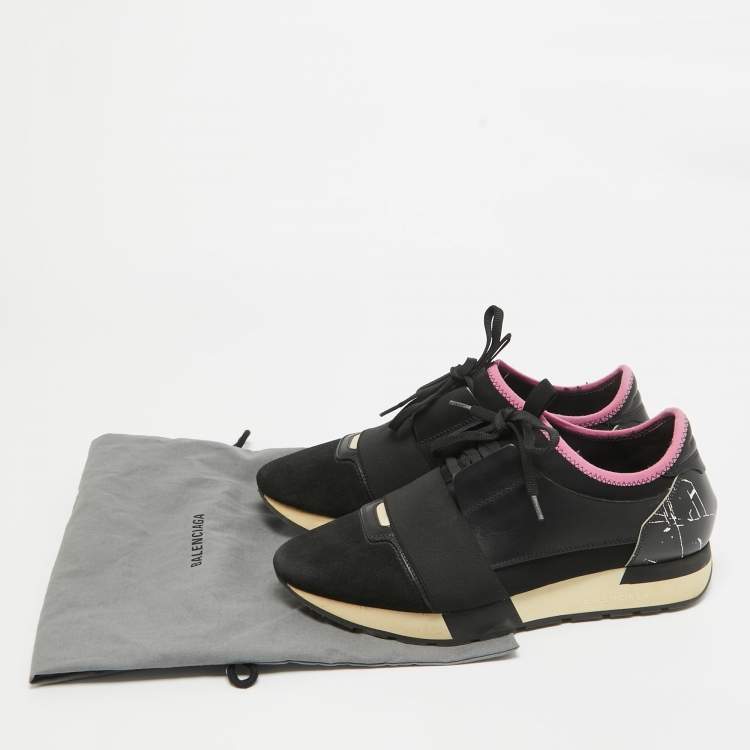 Pre Owned Balenciaga Black Suede and Leather Race Runner Sneakers Size 39