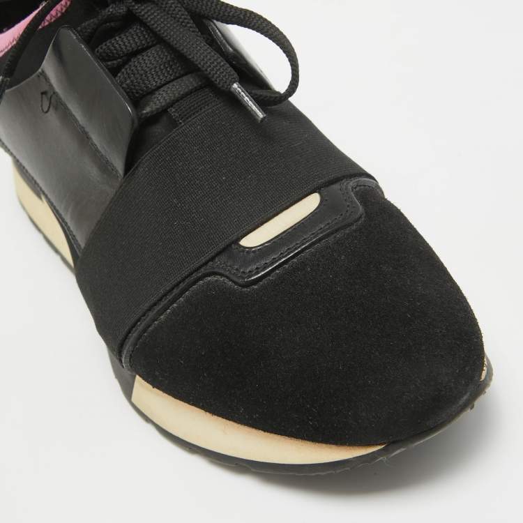 Pre Owned Balenciaga Black Suede and Leather Race Runner Sneakers Size 39