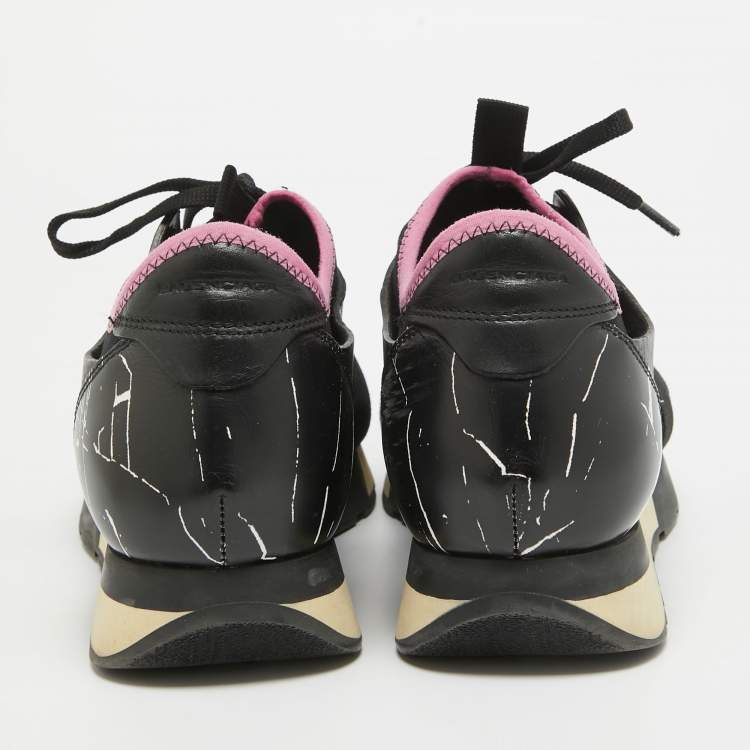 Pre Owned Balenciaga Black Suede and Leather Race Runner Sneakers Size 39