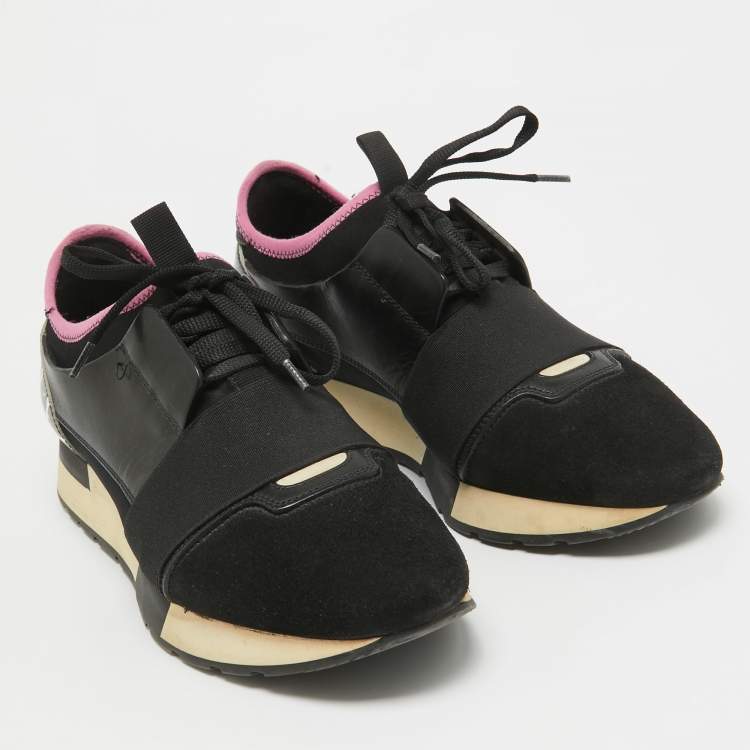 Pre Owned Balenciaga Black Suede and Leather Race Runner Sneakers Size 39