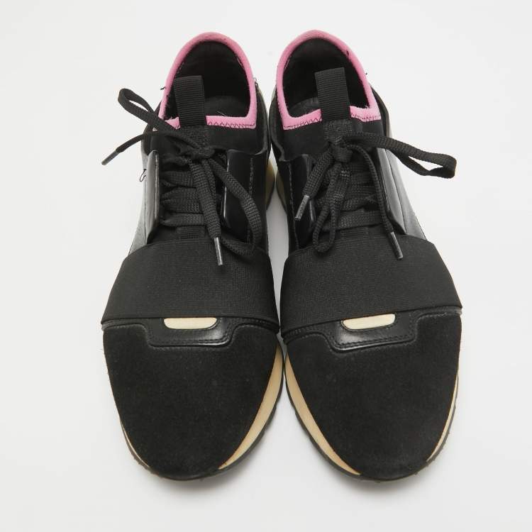 Pre Owned Balenciaga Black Suede and Leather Race Runner Sneakers Size 39