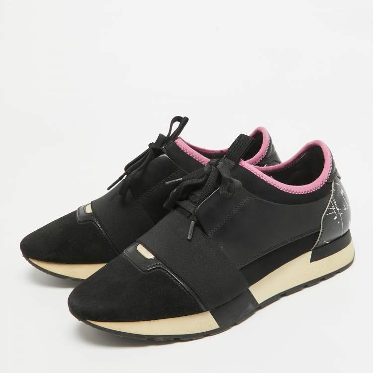 Pre Owned Balenciaga Black Suede and Leather Race Runner Sneakers Size 39
