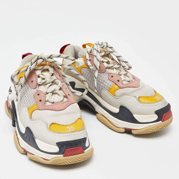 Pre Owned Balenciaga Multicolor Leather and Mesh Triple S Low Top Sneakers Size 35