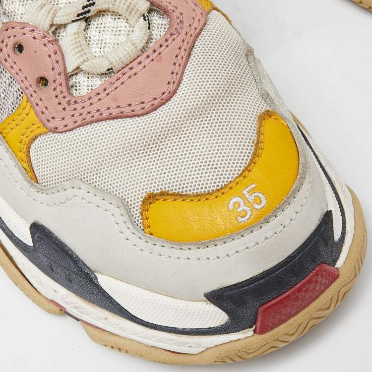 Pre Owned Balenciaga Multicolor Leather and Mesh Triple S Low Top Sneakers Size 35
