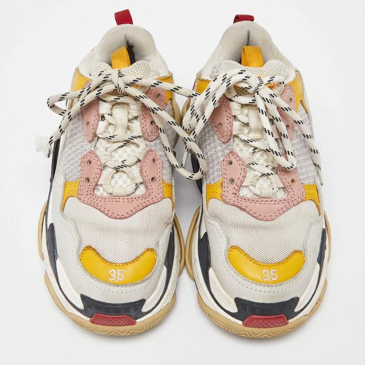 Pre Owned Balenciaga Multicolor Leather and Mesh Triple S Low Top Sneakers Size 35