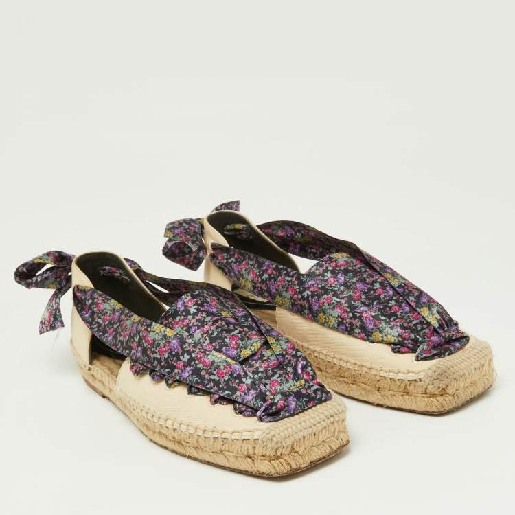 Pre Owned Balenciaga Multicolor Canvas and Floral Print Lace Up Espadrille Flat Sandals Size 36