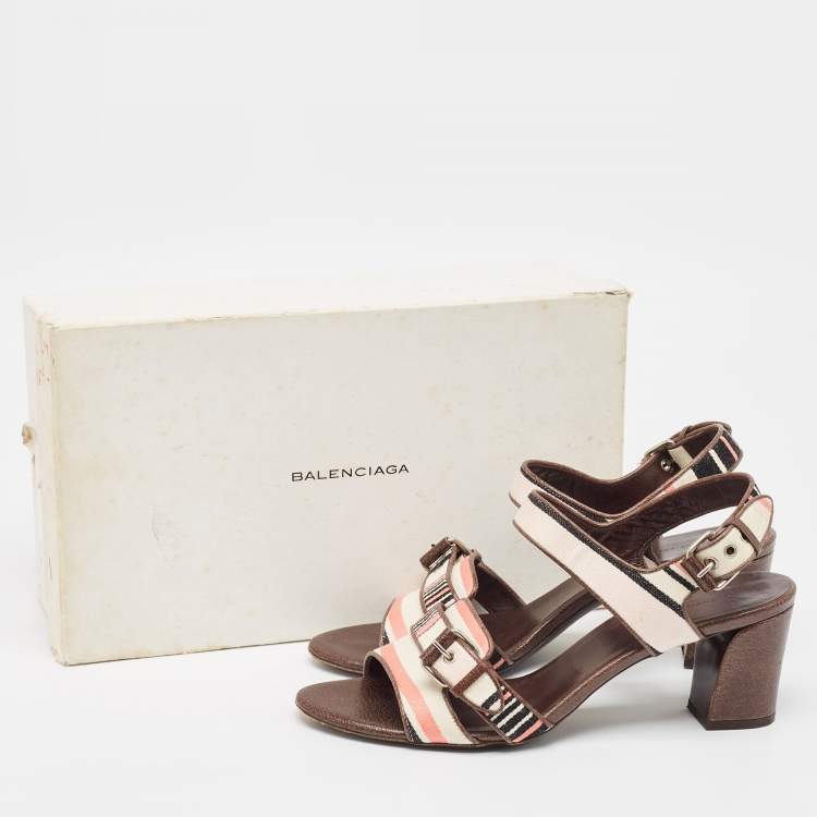 Pre Owned Balenciaga Multicolor Stripes Canvas Ankle Strap Sandals Size 41