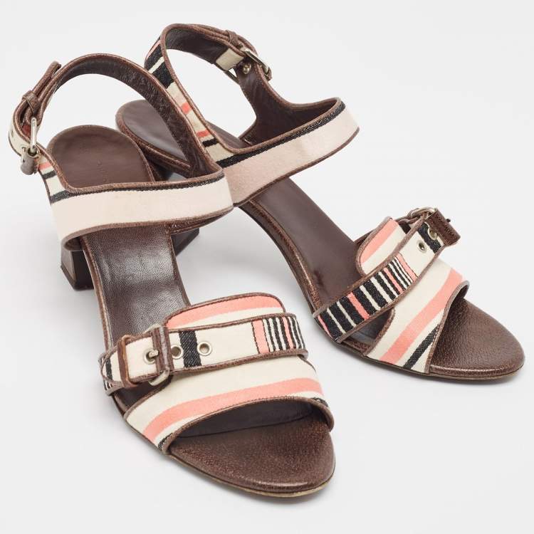 Pre Owned Balenciaga Multicolor Stripes Canvas Ankle Strap Sandals Size 41