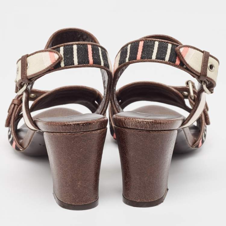 Pre Owned Balenciaga Multicolor Stripes Canvas Ankle Strap Sandals Size 41