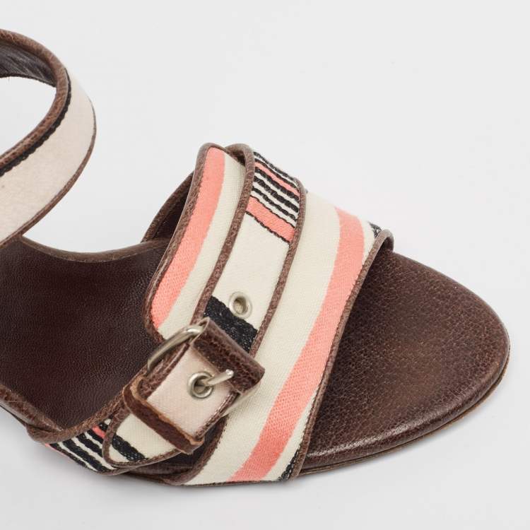 Pre Owned Balenciaga Multicolor Stripes Canvas Ankle Strap Sandals Size 41