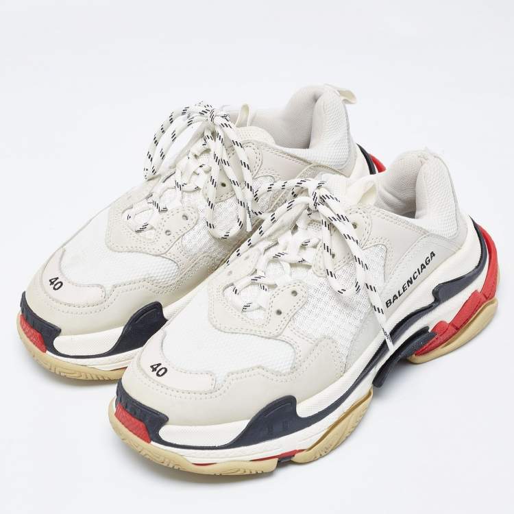 Pre Owned Balenciaga Multicolor Leather and Mesh Triple S Sneakers Size 40