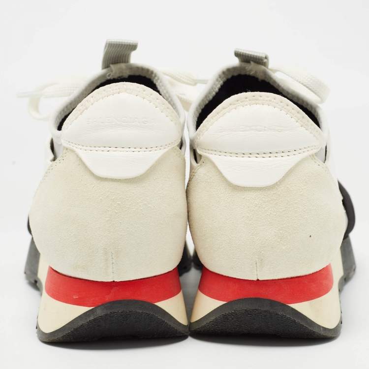 Pre Owned Balenciaga White/Grey Leather and Mesh Race Runner Sneakers Size 37