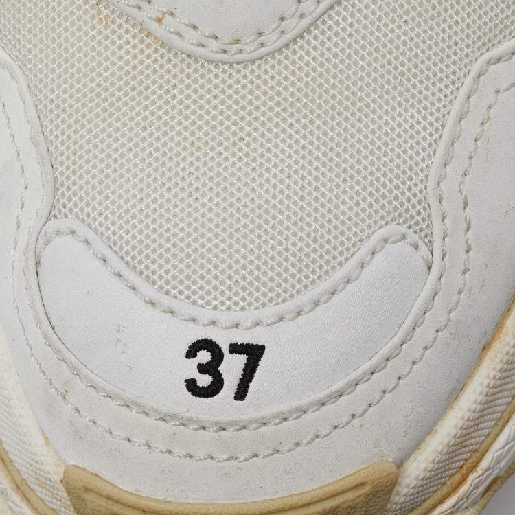 Pre Owned Balenciaga White Mesh and Faux Leather Triple S Lace Up Sneakers Size 37
