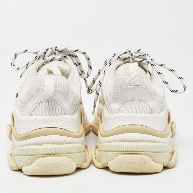 Pre Owned Balenciaga White Mesh and Faux Leather Triple S Lace Up Sneakers Size 37
