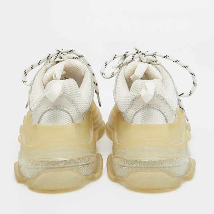 Pre Owned Balenciaga White Mesh and Leather Triple S Clear Sole Sneakers Size 34