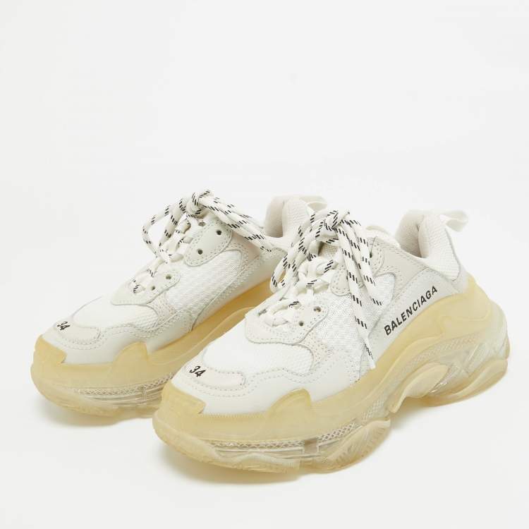 Balenciaga White Mesh and Leather Triple S Clear Sole Sneakers Size 34 Balenciaga TLC