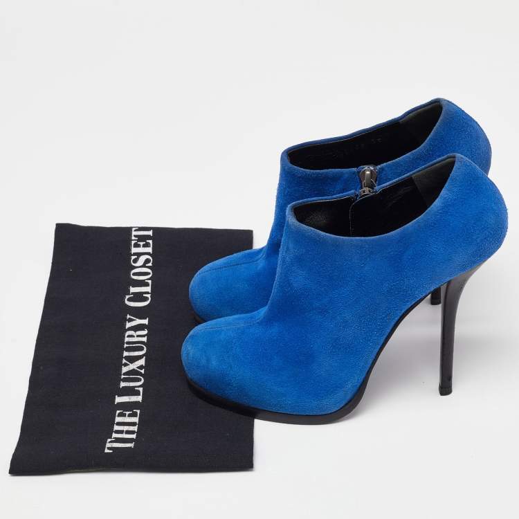 Pre Owned Balenciaga Blue Suede Ankle Booties Size 39