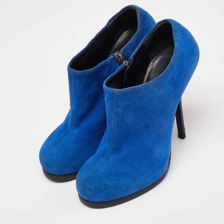 Pre Owned Balenciaga Blue Suede Ankle Booties Size 39