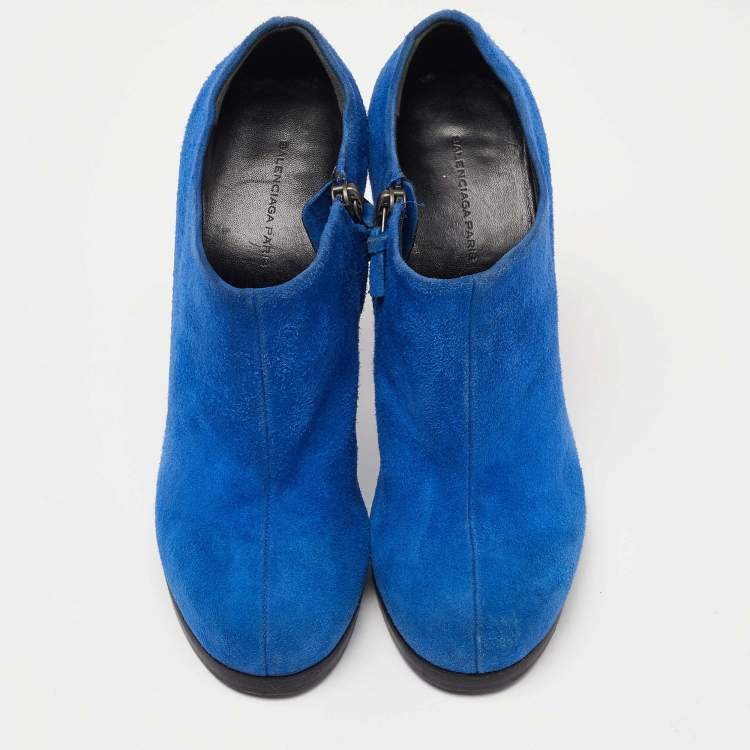 Pre Owned Balenciaga Blue Suede Ankle Booties Size 39
