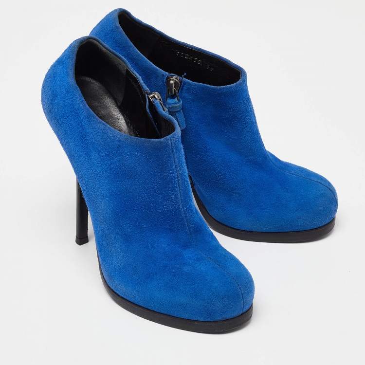 Pre Owned Balenciaga Blue Suede Ankle Booties Size 39