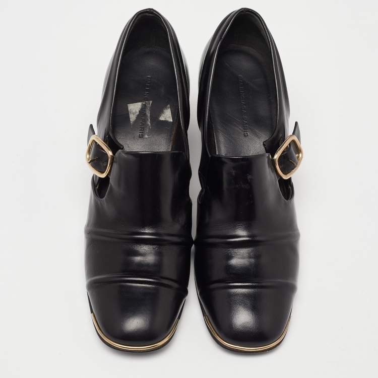 Pre Owned Balenciaga Black Leather Loafer Pumps Size 36