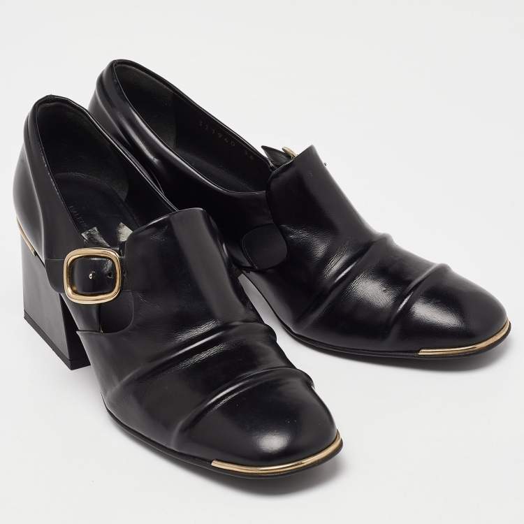 Pre Owned Balenciaga Black Leather Loafer Pumps Size 36