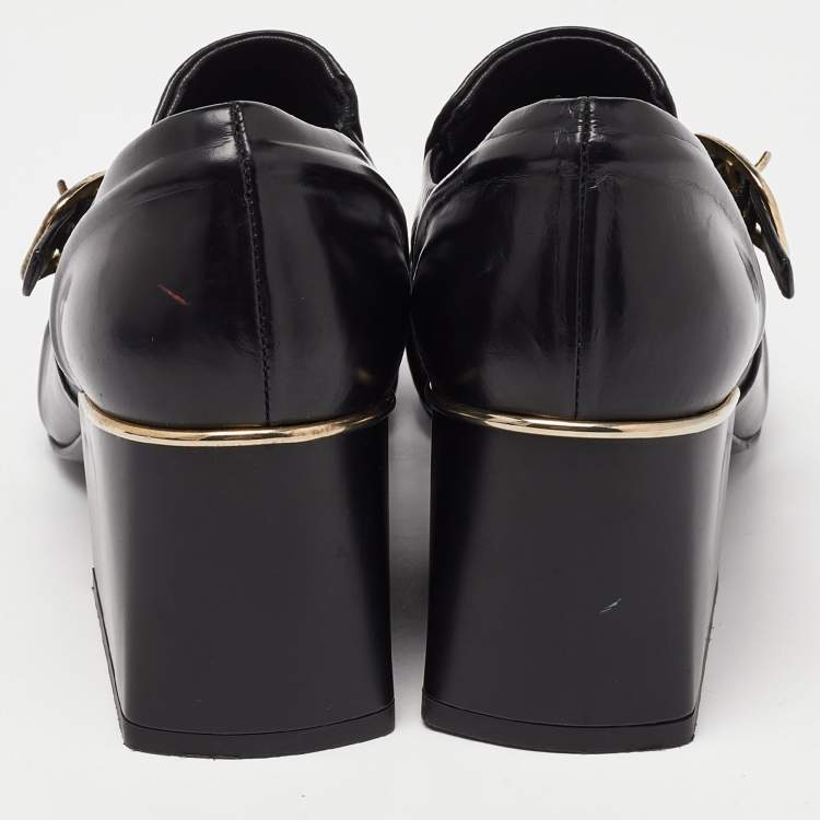 Pre Owned Balenciaga Black Leather Loafer Pumps Size 36