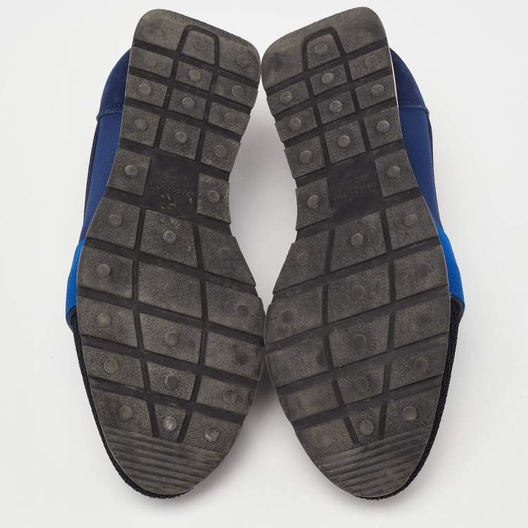 Pre Owned Balenciaga Navy Blue Leather,Suede,Neoprene and Mesh Race Runner Sneakers Size 38