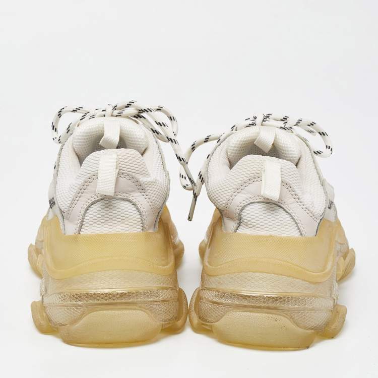 Pre Owned Balenciaga Off White Leather and Mesh Triple S Clear Sneakers Size 38
