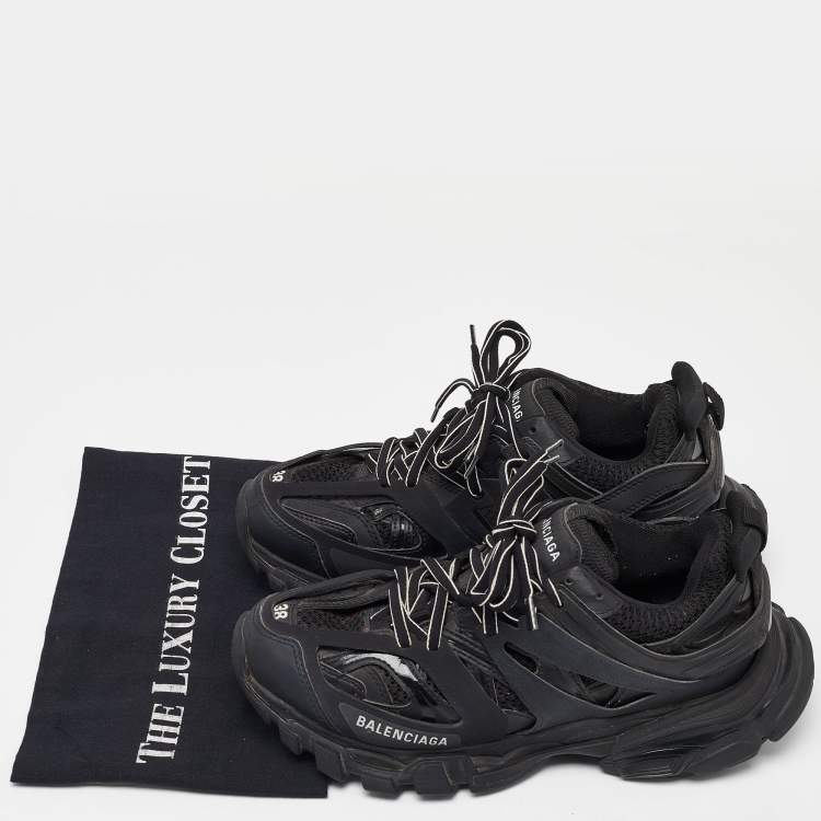 Pre Owned Balenciaga Black Mesh and Faux Leather Track Low Top Sneakers Size 38