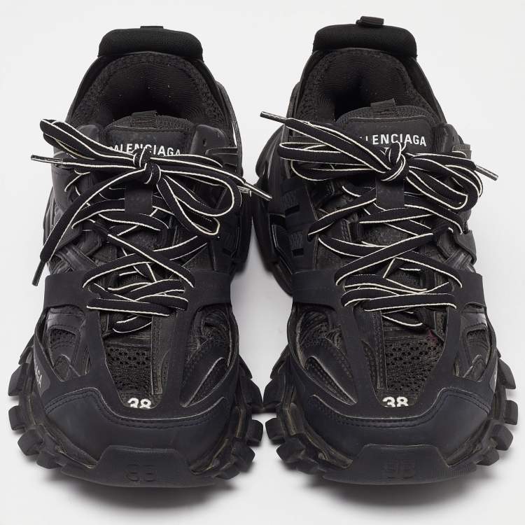 Pre Owned Balenciaga Black Mesh and Faux Leather Track Low Top Sneakers Size 38