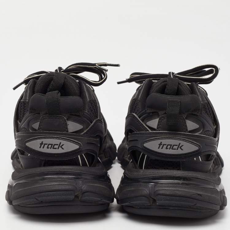 Pre Owned Balenciaga Black Mesh and Faux Leather Track Low Top Sneakers Size 38