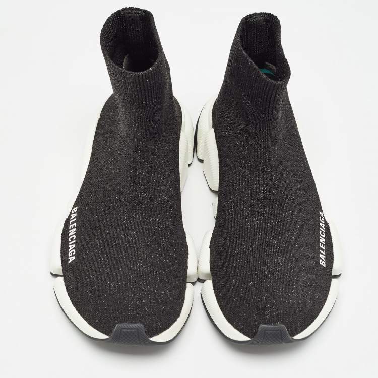 مملوكة مسبقًا Balenciaga Black Glitter Knit Fabric Speed Trainer Sneakers Size 37