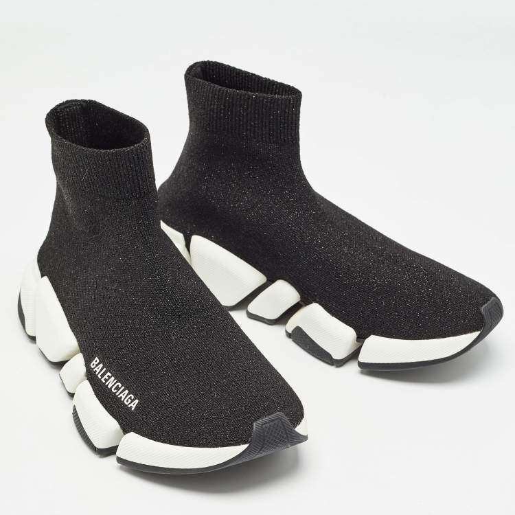مملوكة مسبقًا Balenciaga Black Glitter Knit Fabric Speed Trainer Sneakers Size 37