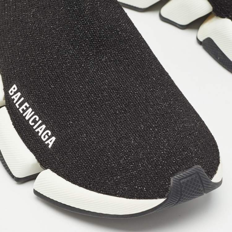 مملوكة مسبقًا Balenciaga Black Glitter Knit Fabric Speed Trainer Sneakers Size 37